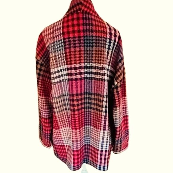 Rachel Zoe pink plaid tweed collarless snap front jacket size L. - Picture 4 of 8